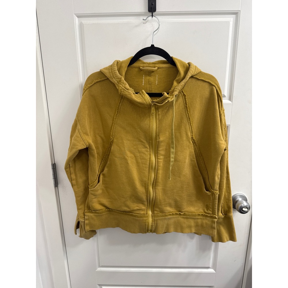 Free People Movement Mustard Yellow Cotton Zip Up Hoodie Sweatshirt Women's